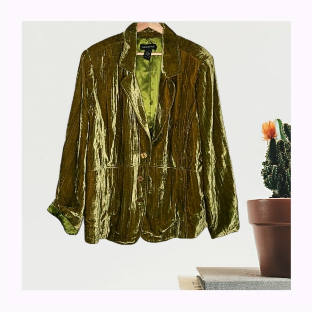 Lane Bryant Velvet Blazer Chartreuse Green 28